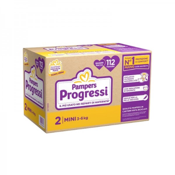 Formato Scorta Pannolini Pampers Progressi Mini 3-6 Kg Misura 2 (112pz)