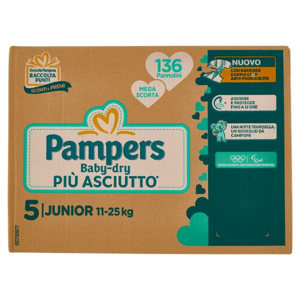 PAMPERS JUMBO BABY DRY JUNIOR TAGLIA 5 136 PEZZI