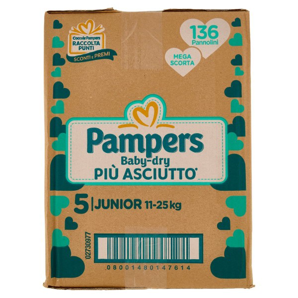 PAMPERS JUMBO BABY DRY JUNIOR TAGLIA 5 136 PEZZI
