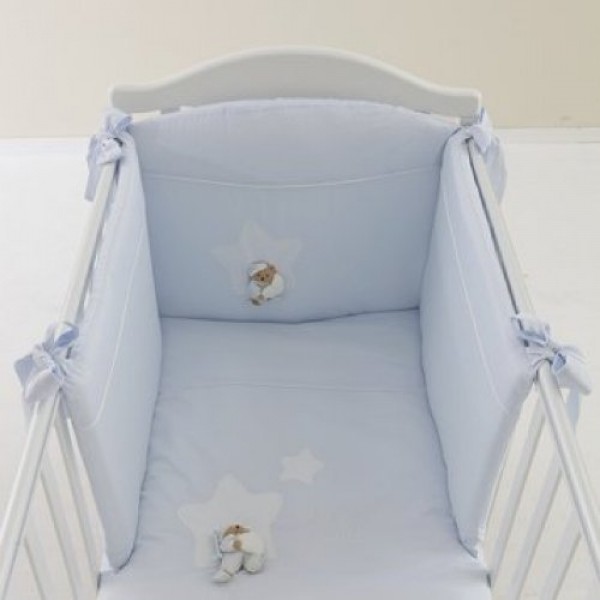 Completo Piumone Lettino Sfilabile Nanan Puccio Star Azzurro 4pz
