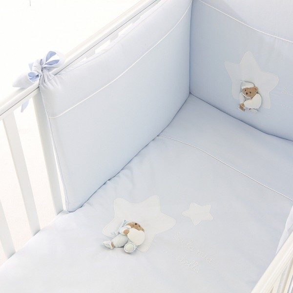 Completo Piumone Lettino Sfilabile Nanan Puccio Star Azzurro 4pz