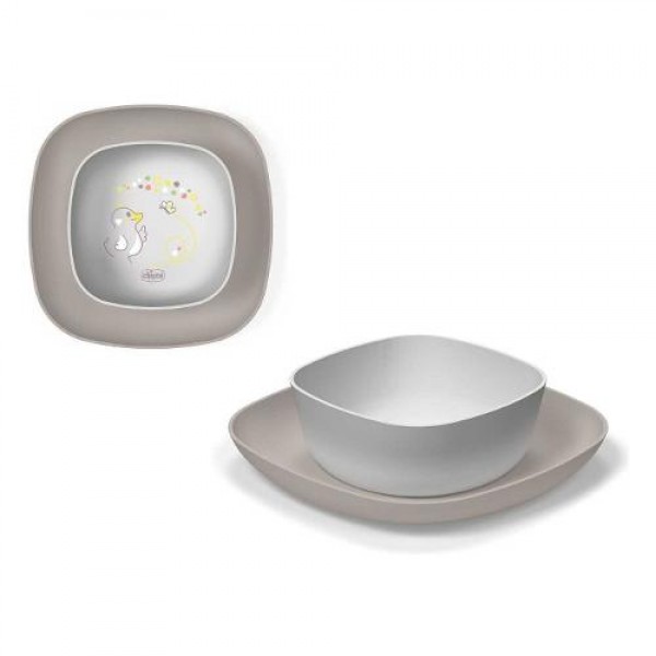 Set Ciotola e Piatto Piano Chicco Grigio 12m+