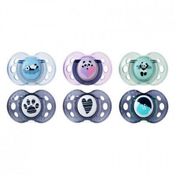 Tommee Tippee Set 02 Succhietti 18-36 M Ortodontico Silicone Panda Verde Acqua e Blu Decori