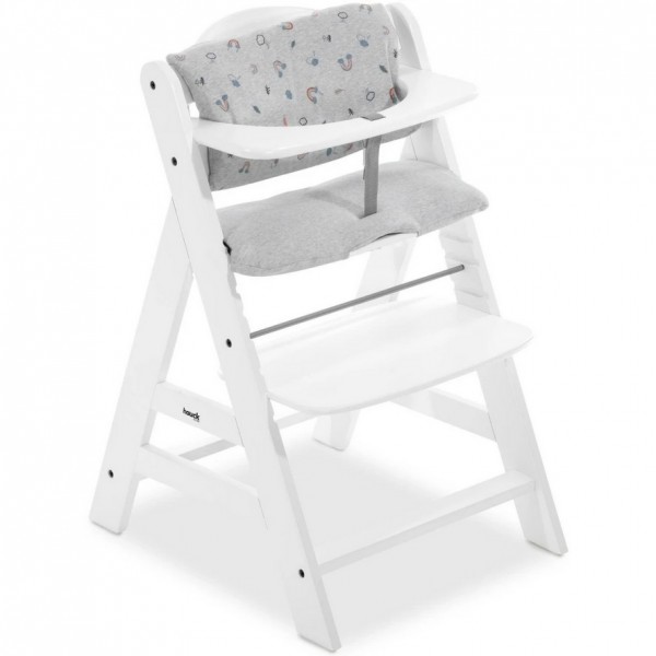 Seggiolone in Legno Hauck Alpha+ White con Imbottitura Cuscino Rainbow