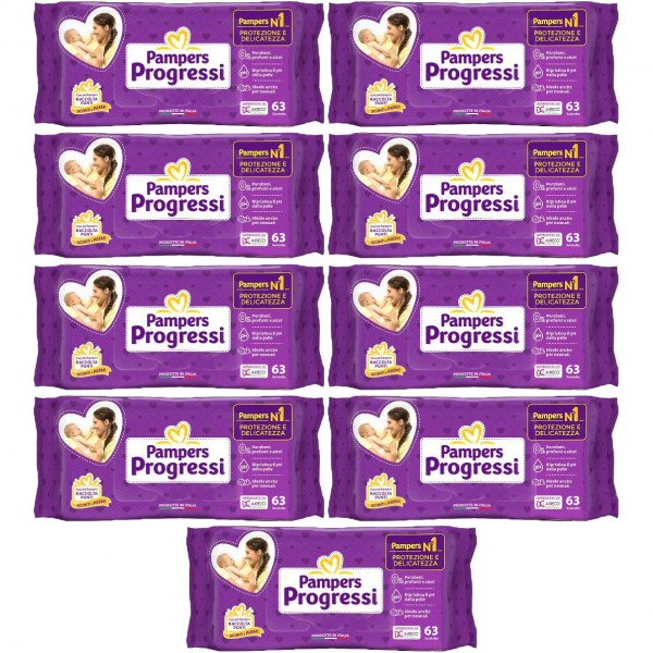 Kit Salviettine Pampers Progressi 9 Confezioni da 63 pz
