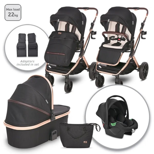 Trio Lorelli Glory Black + Seggiolino Auto i-Sieze Portata 22 Kg