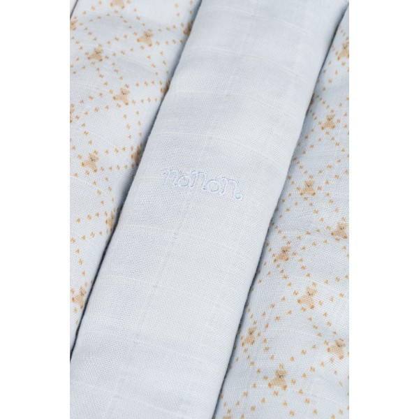 Set 3 pz Mussola Nanan All Over Lettering 80 x 80 cm Azzurro