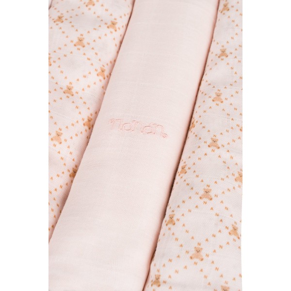 Set 3 pz Mussola Nanan All Over Lettering 80 x 80 cm Rosa