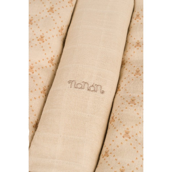 Set 3 pz Mussola Nanan All Over Lettering 80 x 80 cm Beige