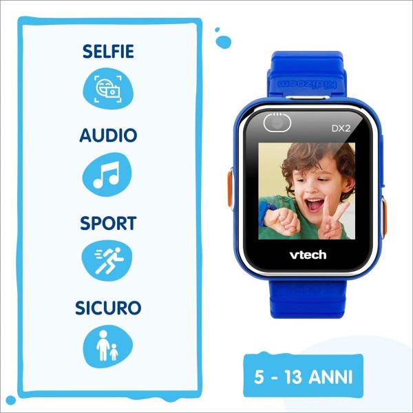 VTech Kidizoom Smartwatch DX2 Blu, Orologio Interattivo per Bambini con Doppia Fotocamera