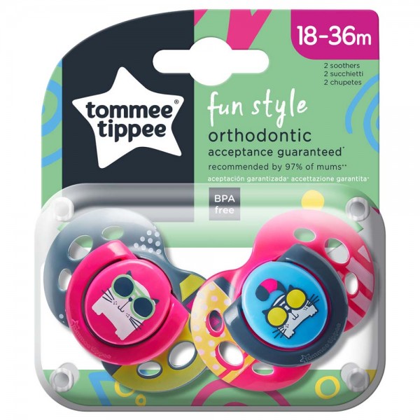 Tommee Tippee Set 02 Succhietti Fun Style 18-36m in Silicone Fucsia Rosa 