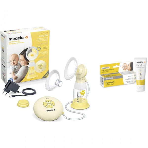 Tiralatte Elettrico Medela Swing Flex + Crema alla Lanolina Medela Purelan New Capezzoli e Pelle Secca