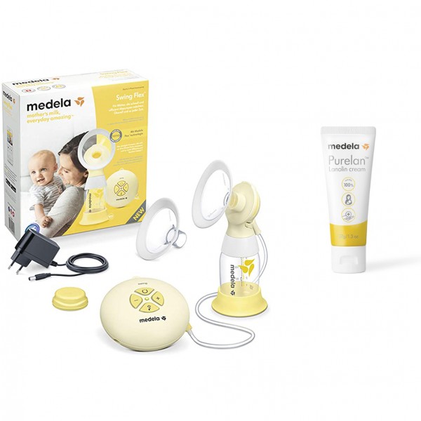 Tiralatte Elettrico Medela Swing Flex + Crema alla Lanolina Medela Purelan New Capezzoli e Pelle Secca