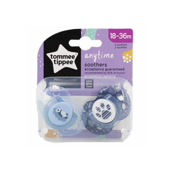 Tommee Tippee Set 02 Succhietti Anytime 18-36M Silicone Ortodontica Panda & Impronta Azzurro Blu