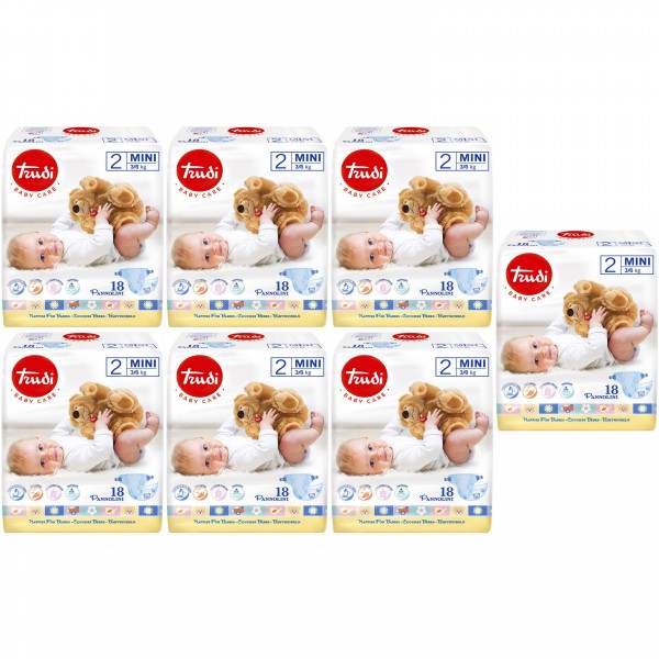 Kit Pannolini Trudi 3-6 Kg Misura 2 Mini 7 Pacchi da 18 pz