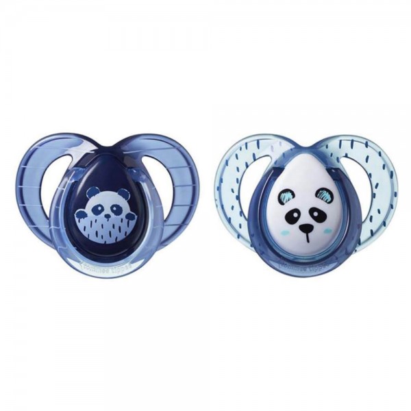 Tommee Tippee Set 02 Succhietti Anytime 6-18M in Silicone Ortodontico Panda Dark Blu