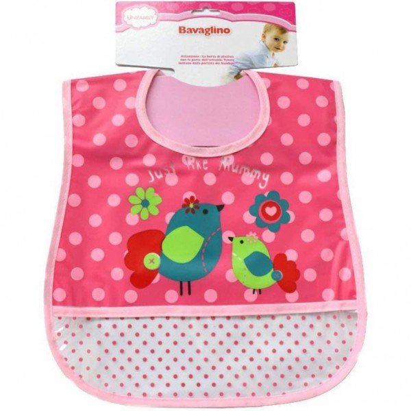 Bavaglino Plastificato Unifamily Uccellini Rosa