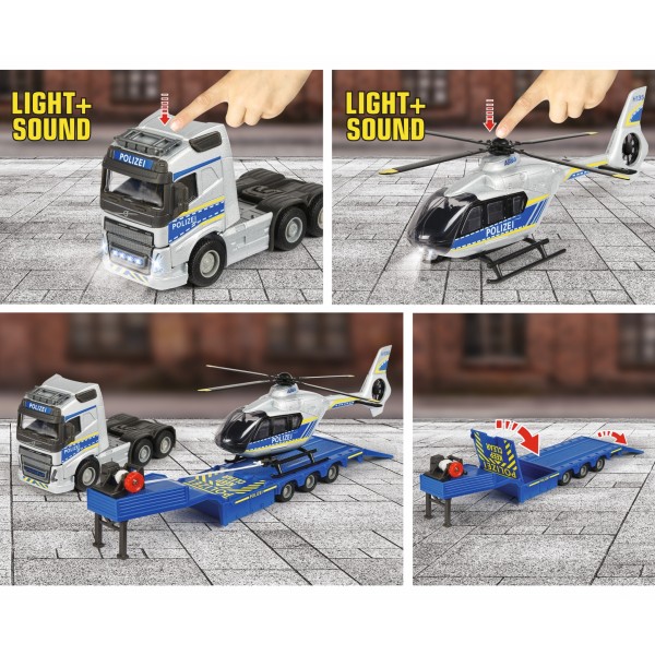 Camion con Rimorchio Elicottero Polizia Majorette Volvo Truck + Airbus Police Helicopter