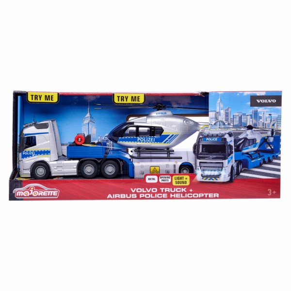 Camion con Rimorchio Elicottero Polizia Majorette Volvo Truck + Airbus Police Helicopter