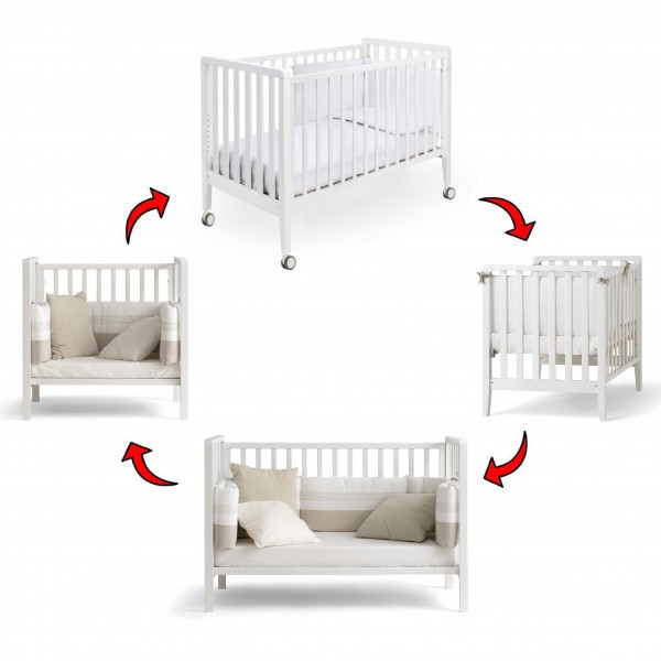Lettino Evolutivo Co-Sleeping Pali Win Bianco (Trasformabile da Culla a Lettino a Divanetto a Poltroncina + 2 Materassi + Piumone Paracolpi)
