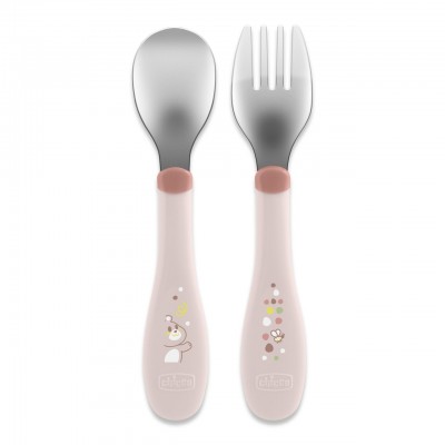 Set Posate Chicco Metal Cutlery in Acciaio 18M+ Rosa