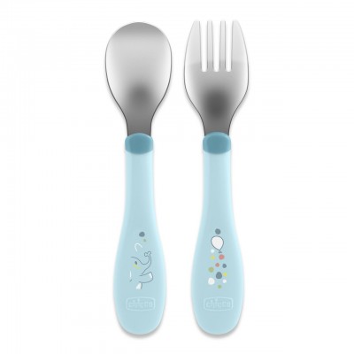 Set Posate Chicco Metal Cutlery in Acciaio 18M+ Azzurro