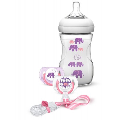 Set Regalo Avent Biberon + 2 Succhietti + Clip Elefantino Bambina