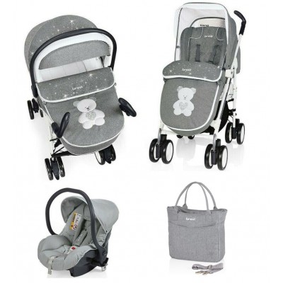 Trio Brevi Millestrade Orso Ricamo Grigio Melange