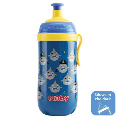 Borraccia Sipper Pop-Up con clip che si illumina al buio - 360ml - azzurro - 18m+