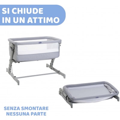 CULLA CHICCO NEXT2ME GO SOFT GREY RICHIUDIBILE CON MATERASSO E BORSA DA  VIAGGIO IN OFFERTA