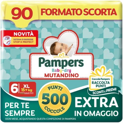 Pampers Baby Dry Mutandino XL Taglia 6 (15+ kg), 90 Pannolini-Formato Scorta