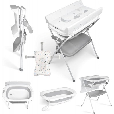 Ms Innovaciones ZOE Vasca da bagno Grigio con gambe, fasciatoio, cuscino riduttore e cestino portaoggetti
