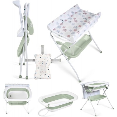 Ms Innovaciones ZOE Vasca da bagno Verde con gambe, fasciatoio, cuscino riduttore e cestino portaoggetti