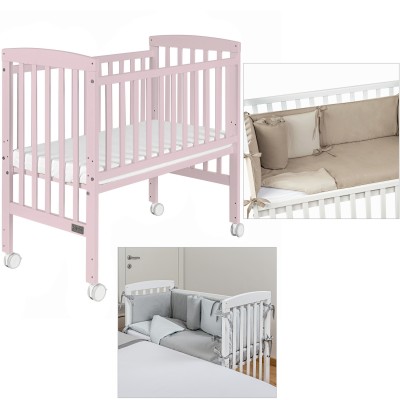 Lettino Culla Co-Sleeping Picci Lella Rosa + Materasso e Tessile Beige