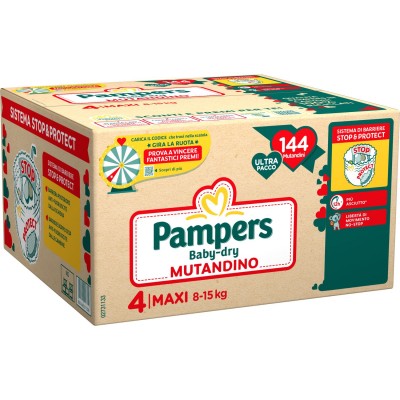 Pampers baby dry mutandino ultra maxi taglia 4 (8-15kg)-Pacco Scorta da 144 pezzi