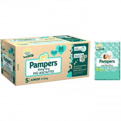 Kit Pannolini Pampers Baby Dry Junior 11-25 Kg Misura 5 - 1 Scatole da 88pz + 1 Pacco da 16pz