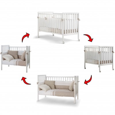 Lettino Evolutivo Co-Sleeping Pali Flippy Bianco (Trasformabile da Culla a Lettino a Divanetto a Poltroncina + 2 Materassi + 2 Completi Piumone)
