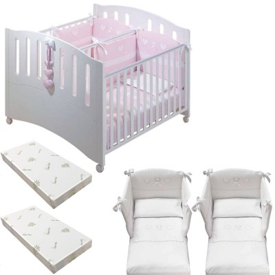 Lettino Gemellare Gemini Bianco + Materasso + Completo Piumone