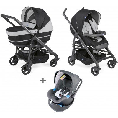 Duo Chicco Love Up Jet Black + Seggiolino Auto Oasys 0+ Cool Grey