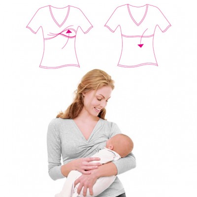 Quaranta Settimane Maglietta Allattamento Milkshirt Maniche Lunghe L Grigio