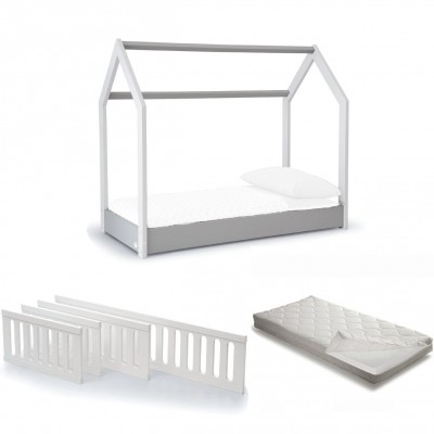 Lettino Evolutivo Trasformabile Montessoriano Cuoricini Moovie Grigio/Bianco