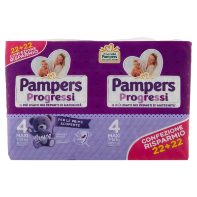 Pannolini Pampers Progressi Maxi 7-18 Kg Misura 4 DOPPIA CONFEZIONE (22pz + 22pz)