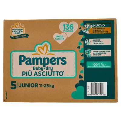 PAMPERS JUMBO BABY DRY JUNIOR TAGLIA 5 136 PEZZI