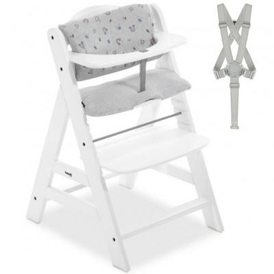 Seggiolone in Legno Hauck Alpha+ White con Imbottitura Cuscino Rainbow