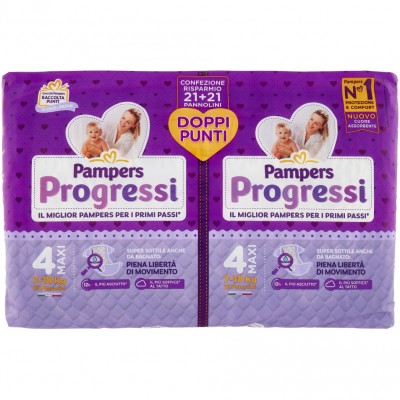 Bipack Pannolini Pampers Progressi 7-18 Kg Misura 4 MAXI da 21+21 pz (42pz)
