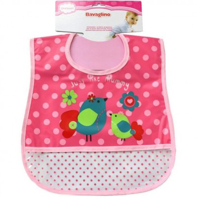 Bavaglino Plastificato Unifamily Uccellini Rosa