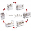 Culla Evolutiva Cuoricini Infinito 6 in 1 Bianco con Tessile Tortora + Materasso in Aloe Vera