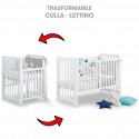 Il lettino trasformabile Glam di Azzurra Design accompagna i vostri bambini dalla nascita fino a 3 anni. Si può trasformare da culla con funzione co-sleeping a lettino completo.  Utilizzabile in 9 modi diversi:      Culla: con sponda laterale abbassabile,