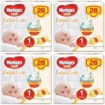 Kit Pannolini Huggies Extra Care Mis. 1 2-5 Kg 4 Pacchi da 28 pz